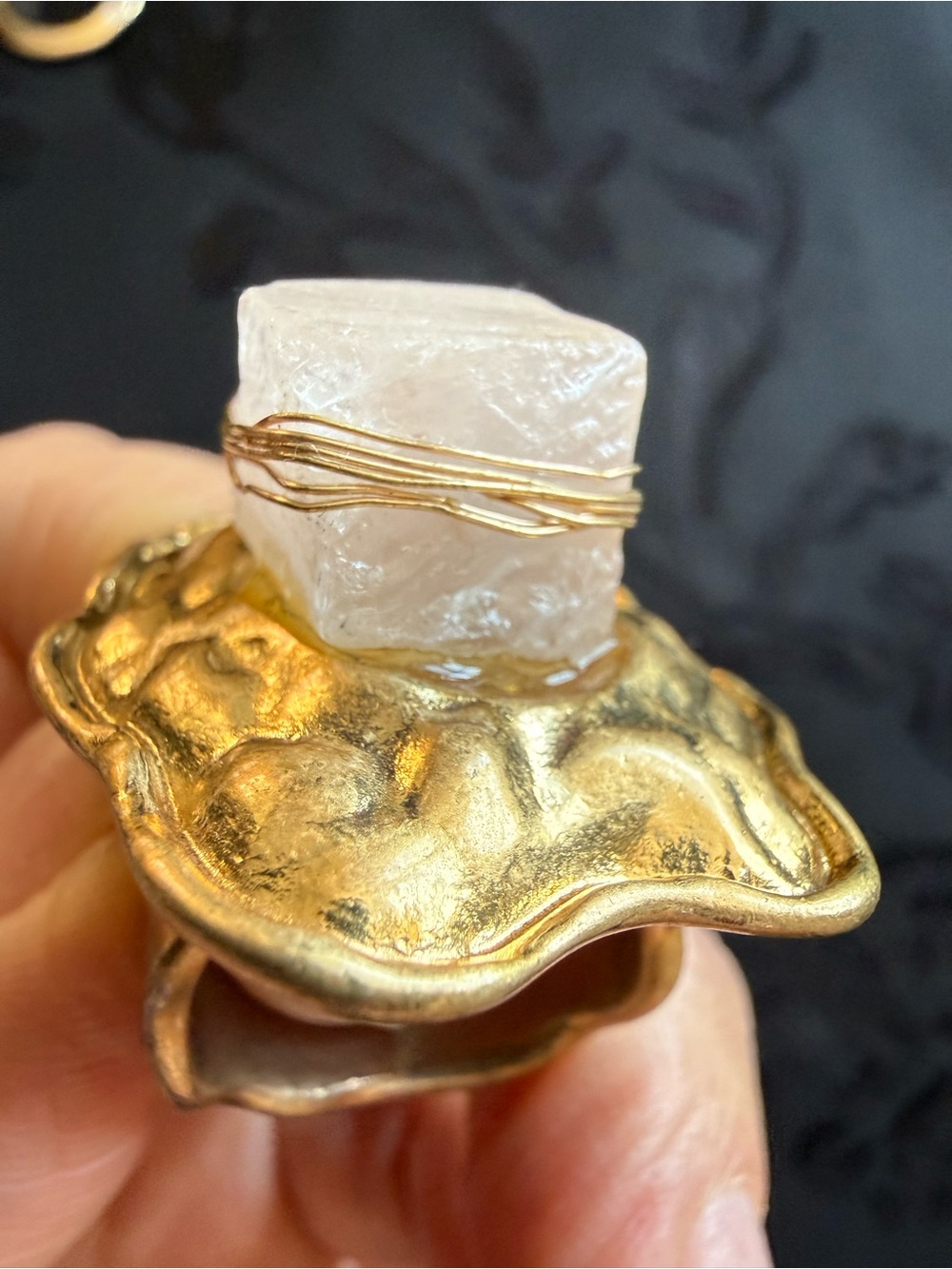 Gold Crystal Statement Ring - White Crystal Wrapped in Gold